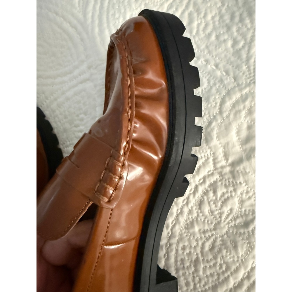 Loft Penny Loafers Womens 9.5 Cognac Brown Faux Leather Chunky Lug Sole Slip On - Picture 6 of 9